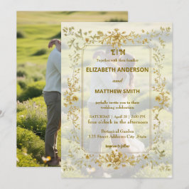 Invitación Elegantes parejas de oro retrato rústico boda de f