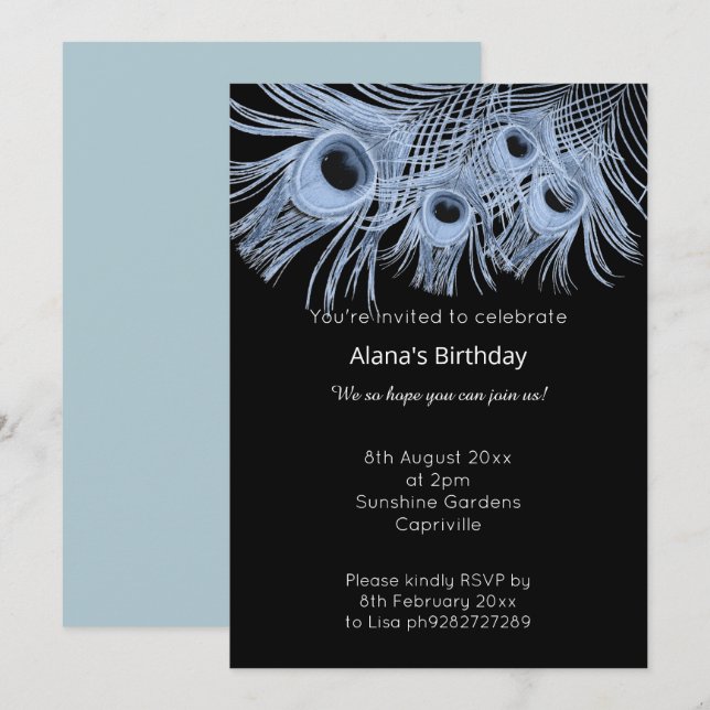 INVITACIÓN ELEGANTES PELUQUEROS DE PIEDRA NEGRO AZUL MODERNO (Anverso / Reverso)