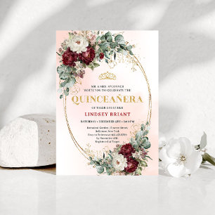 Invitación Elegantes Peonías Burgundy Bohemias Invitan a Quin