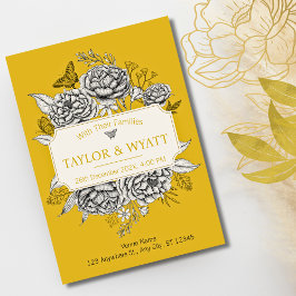 Invitación Elegantes peonías florales de oro