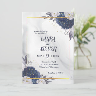 Invitación Elegantes Peonías Grises Azules Todo En Un Boda