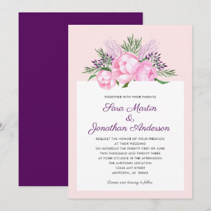 Invitación Elegantes peonías rosadas acuarela boda
