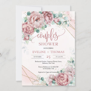 Invitación Elegantes peonías rosadas parejas rosas duchas