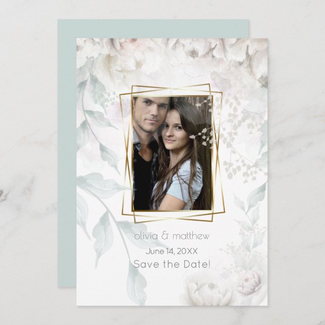 Invitación Elegantes Peonies Blancos de Alabastro (Anverso / Reverso)