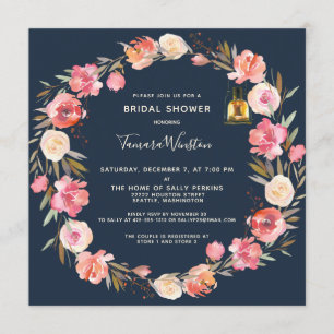 Invitación Elegantes Peonies Floral Lanterns Marina Ducha Nup