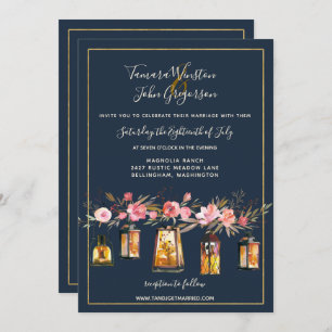 Invitación Elegantes Peonies Rústicos Farolitos Boda de Coral