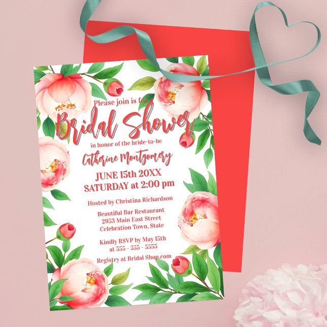 Invitación Elegantes Peonies y una ducha de novias verde (Subido por el creador)