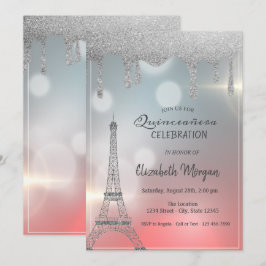 Invitación Elegantes perforaciones Purpurinas, Torre Eiffel Q