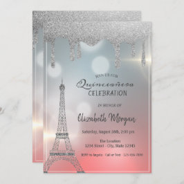 Invitación Elegantes perforaciones Purpurinas, Torre Eiffel Q