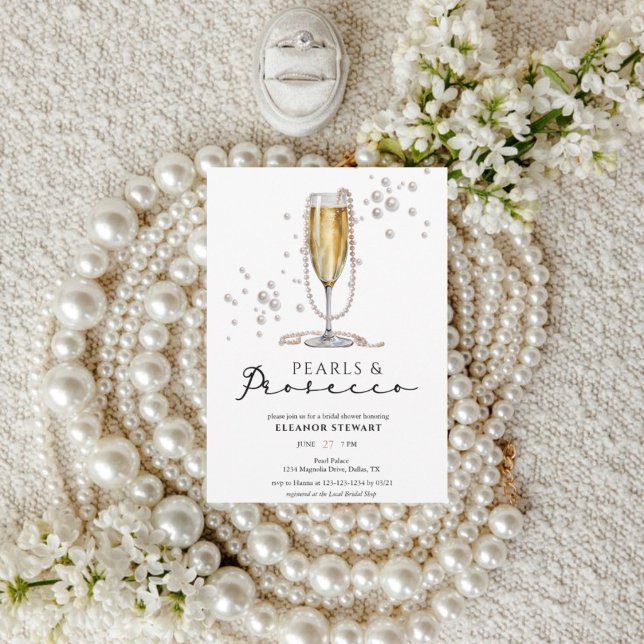Invitación Elegantes perlas acuarelas y ducha de novia Prosec (Subido por el creador)