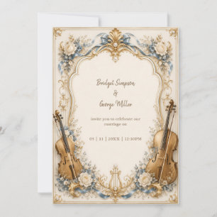 Invitación Elegantes Perlas Azules Florales Cuerdas Boda Lujo