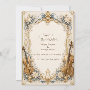 Invitación Elegantes Perlas Azules Florales Cuerdas Boda Lujo