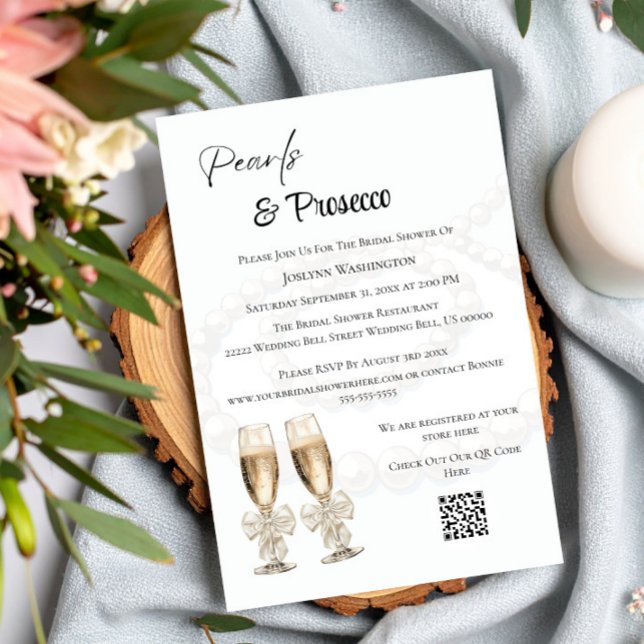 Invitación Elegantes Perlas Blancas y Ducha Bridal Prosecco (Subido por el creador)