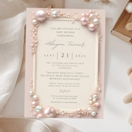 Invitación Elegantes Perlas Blancas y Rosa Claro Editables pa