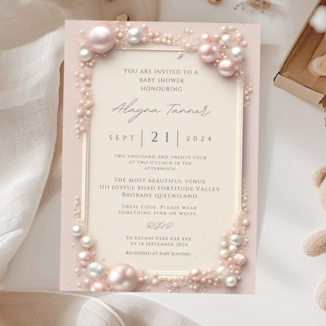 Invitación Elegantes Perlas Blancas y Rosa Crema Editables pa (Subido por el creador)