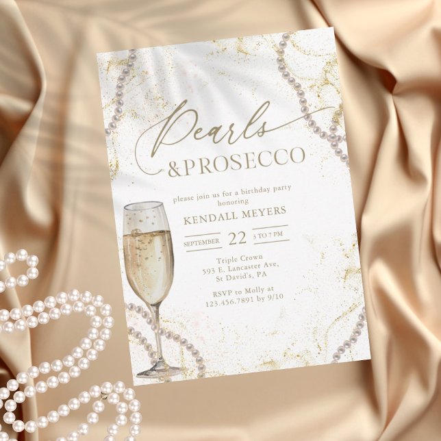 Invitación Elegantes Perlas de Lujo y Cumpleaños del Prosecco (Subido por el creador)