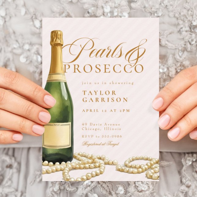 Invitación Elegantes Perlas de Oro Rosa y Ducha Bridal Prosec (Subido por el creador)