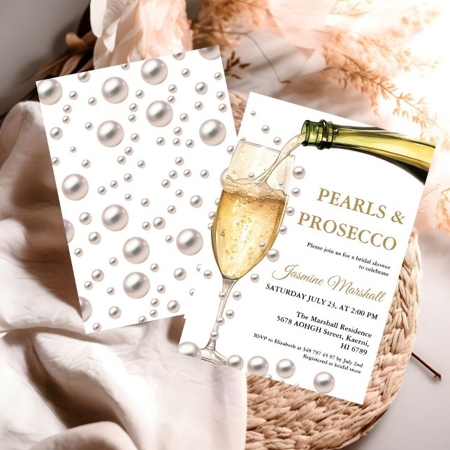 Invitación Elegantes Perlas de Oro y Ducha Bridal Prosecco (Subido por el creador)