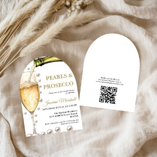 Invitación Elegantes Perlas de Oro y ducha de novia Qr Prosec