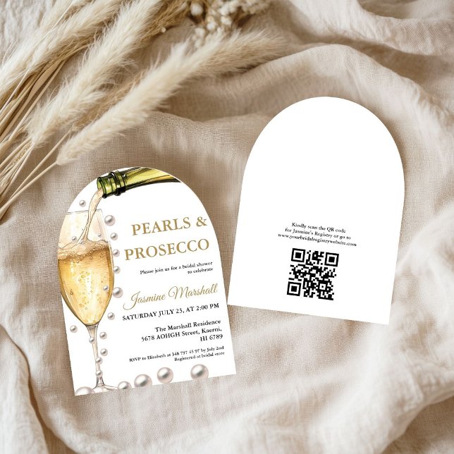 Invitación Elegantes Perlas de Oro y ducha de novia Qr Prosec (Subido por el creador)