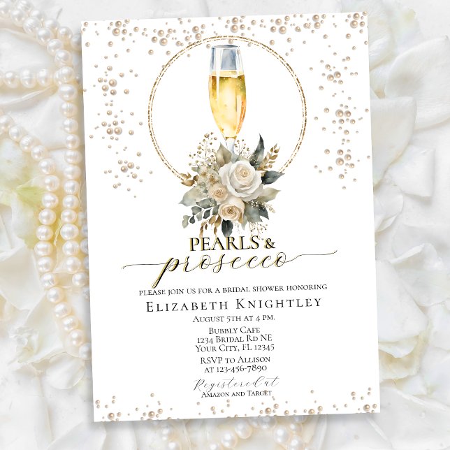 Invitación Elegantes Perlas Florales y Ducha Bridal Prosecco (Subido por el creador)