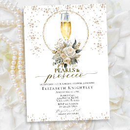 Invitación Elegantes Perlas Florales y Ducha Bridal Prosecco