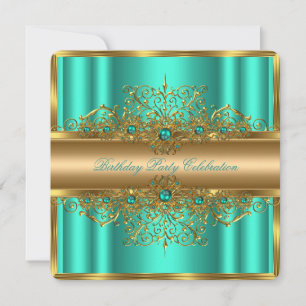 Invitación Elegantes Perlas Verde Jade Dorado Fiesta de Cumpl