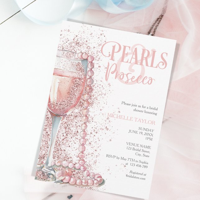 Invitación Elegantes Perlas y Prosecco Boho Rubor Verano Rosa (Subido por el creador)