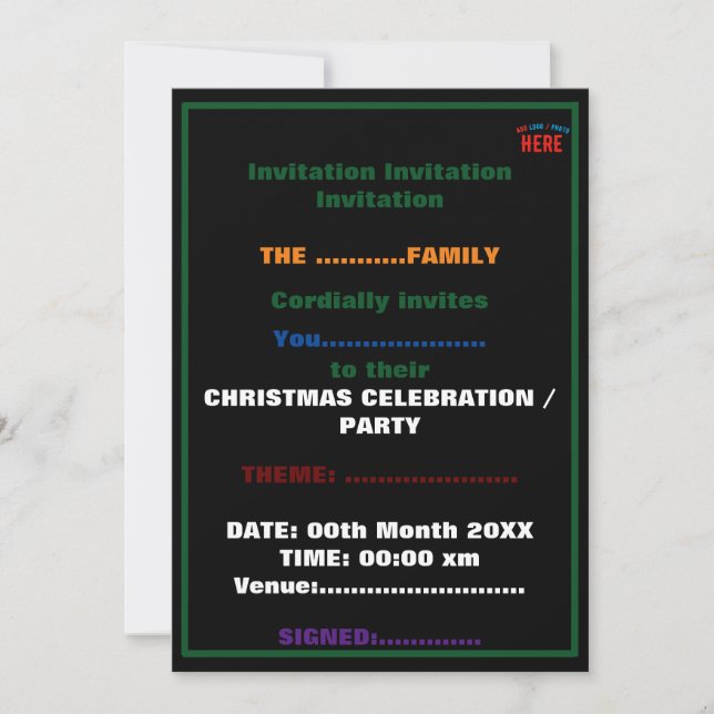 INVITACIÓN ELEGANTES PERSONALIZABLES NEGROS MODERNOS VERIFICA (Anverso)