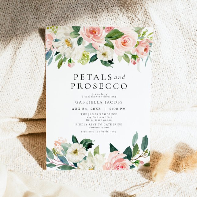 Invitación Elegantes Petals de Rubor y ducha de novia Prosecc (Subido por el creador)
