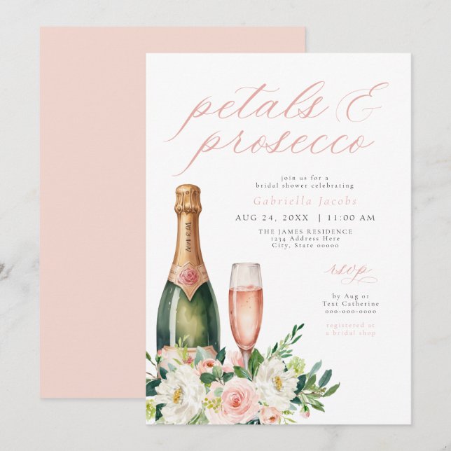 Invitación Elegantes Petals de Rubor y ducha de novia Prosecc (Anverso / Reverso)