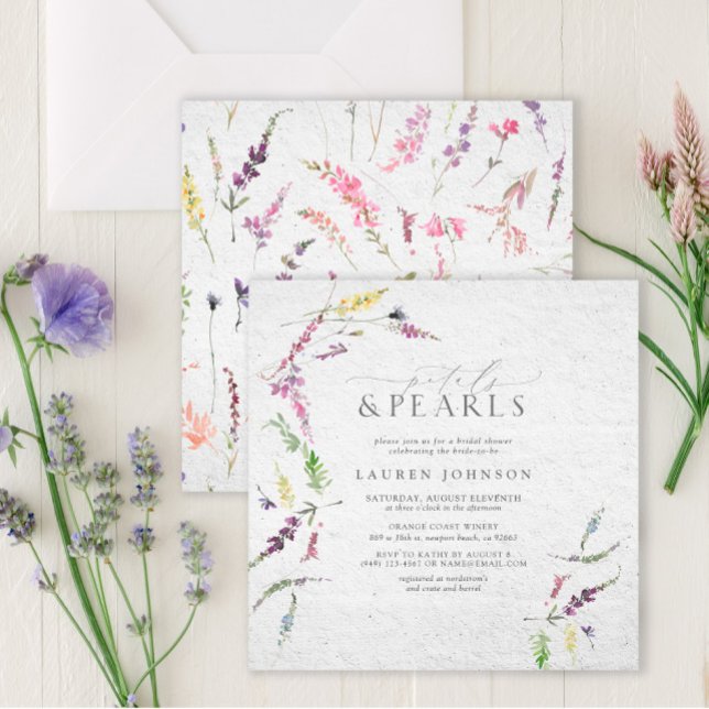 Invitación Elegantes Petals y Pearls Flor Silvestre Ducha Bri (Subido por el creador)