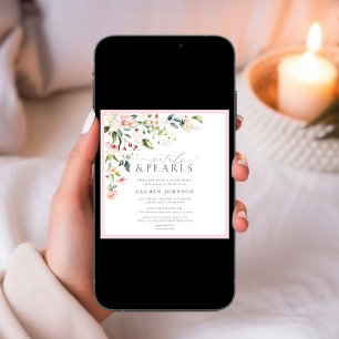 Invitación Elegantes Petals y Perlas Ducha Bridal Floral Rosa