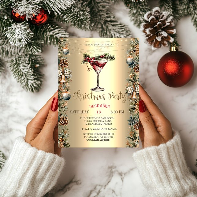 Invitación Elegantes pinecones de vino Bells Navidades de Poi (Subido por el creador)