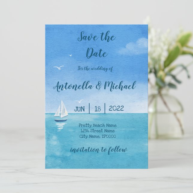 Invitación Elegantes playas y salvavidas náutico para Save th (Anverso de pie)