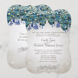 Invitación Elegantes plumas de pavo real Verde azuladas turqu
