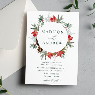 Invitación Elegantes Poinsettias de Acuarela Boda de Invierno