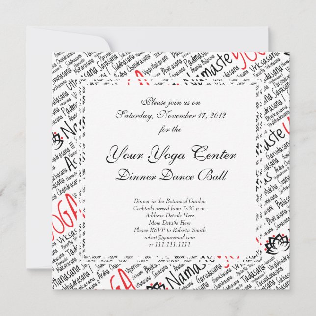Invitación Elegantes posiciones de yoga negro y rojo Lotus Bl (Anverso)