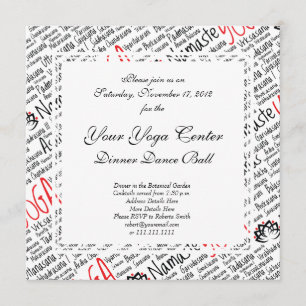 Invitación Elegantes posiciones de yoga negro y rojo Lotus Bl