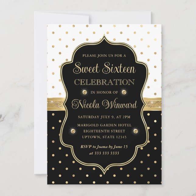 Invitación Elegantes puntos de Polka Blanco y Negro Dulce Die (Anverso)