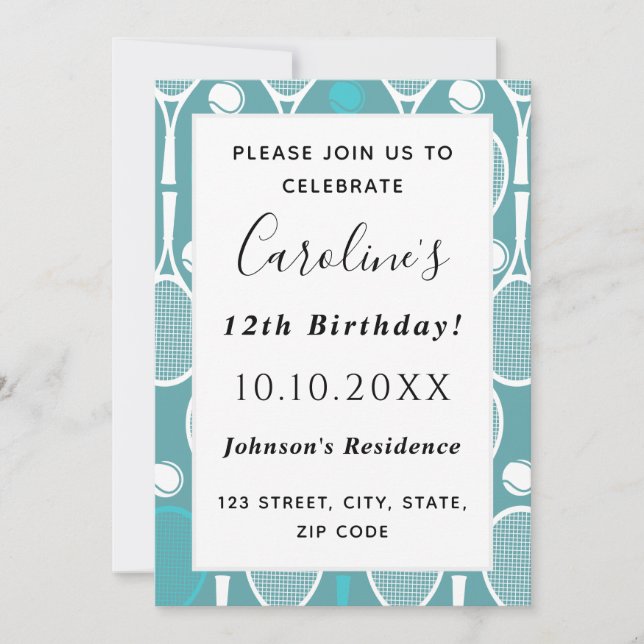 Invitación Elegantes raquetas de tenis y bolas Bonito Tema de (Anverso)