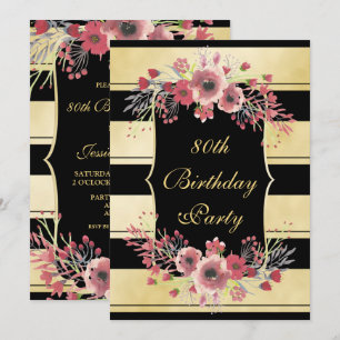 Invitación Elegantes rayas de oro florales acuarela 80