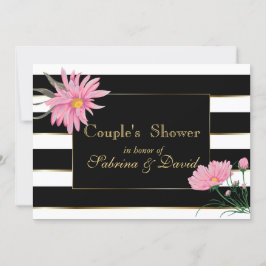 Invitación Elegantes rayas negras Pink Floral Couple's Shower