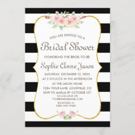 Invitación Elegantes rayas negras y blancas flor ducha de nov
