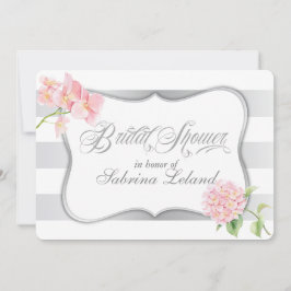 Invitación Elegantes rayas plateadas Floral Bridal Shower