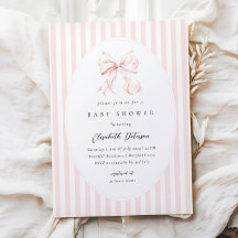 Elegantes rayas rosadas con lazo Baby Shower