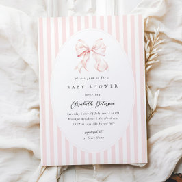Invitación Elegantes rayas rosadas con lazo Baby Shower