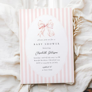 Invitación Elegantes rayas rosadas con lazo Baby Shower