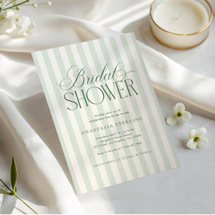 Invitación Elegantes Rayas Verde Salvia en Letra de Bodas de 