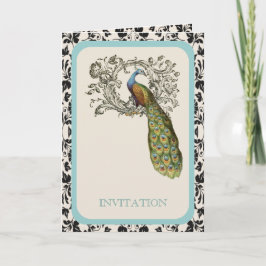 Invitación elegantes remolinos Bodas de pavo real floral de l